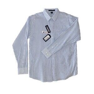 Devon & Jones CrownLux Blue Micro Check Crinkle Dress Shirt Performance NWT L